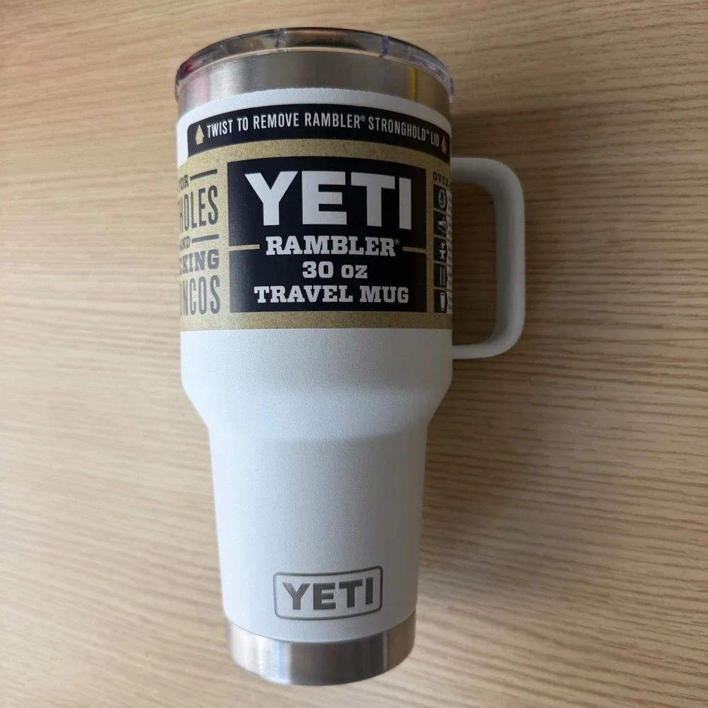 YETI Rambler 30 oz White Stainless Steel Travel Mug with Stronghold Lid